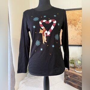 Karen Scott black tee Christmas cat PM